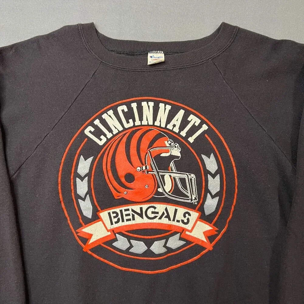 Vintage Champion Cincinnati Bengals Sweatshirt Men's Large Black Raglan Sleeve